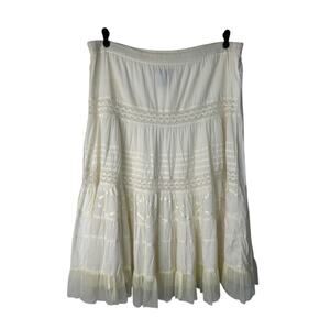 Kommotion NY Skirt L Ivory White Embroidered Tiered Ruffle Boho Peasant Fairy